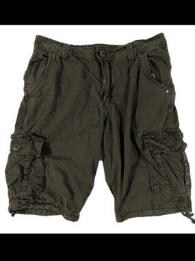 Y2K Nick Danger Mens Cargo Shorts Size 32 Olive Green 100% Cotton Multi Pocket